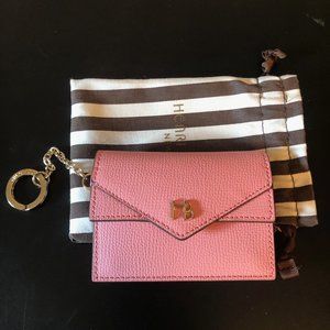 henri bendel Pink Pebbled Leather Envelope Card Key Case with HB Logo